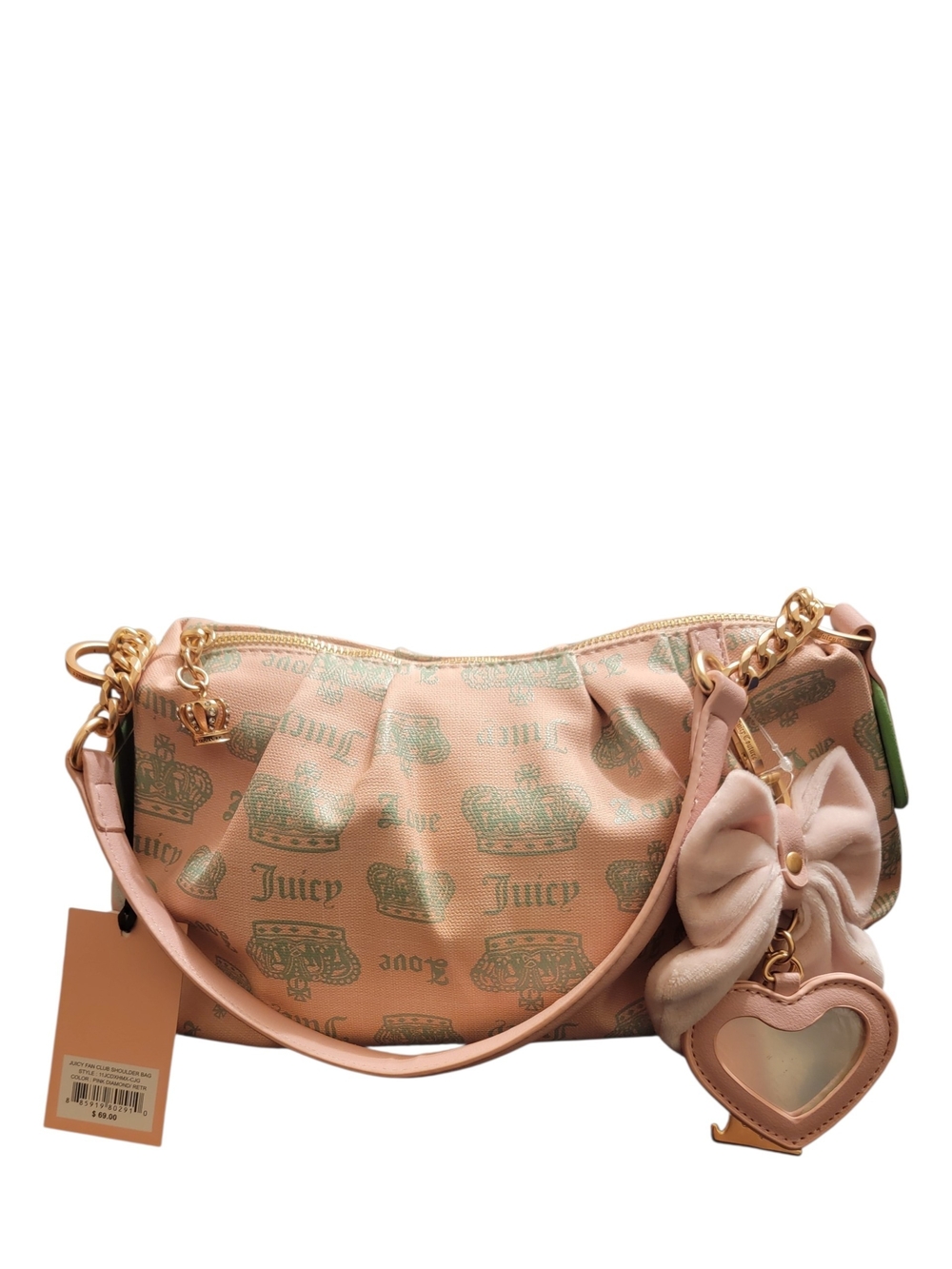 Juicy Couture Pink Bow Heart Charm Shoulder Bag - Picture 2 of 7